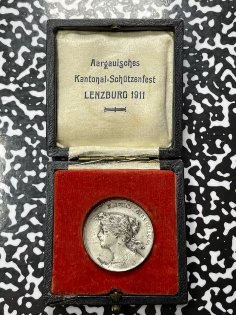 1911 Switzerland Lenzburg Shooting Festival Medal Lot#OV1120 Silver! Richter-33a