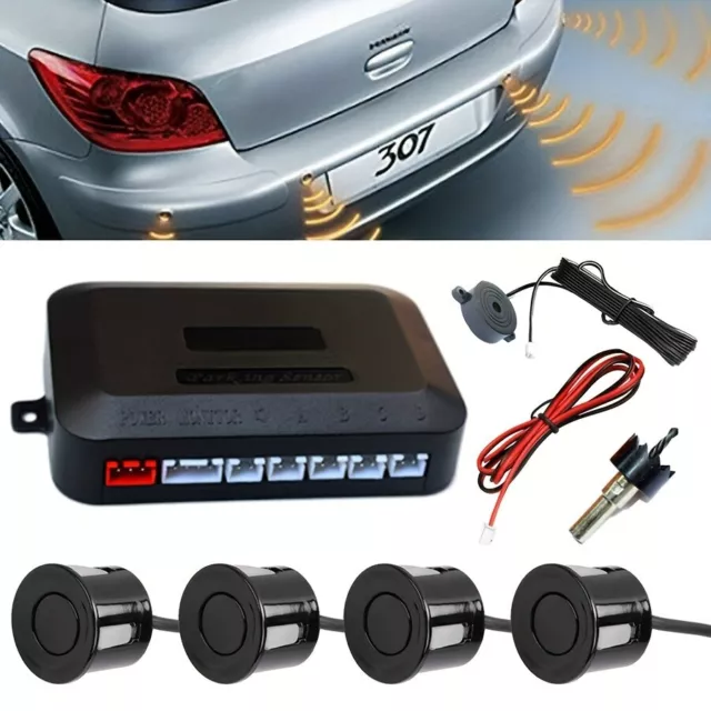 Parking 4 Sensors Car Reverse Backup Rear Buzzer Radar System Sound Alarm Black 2