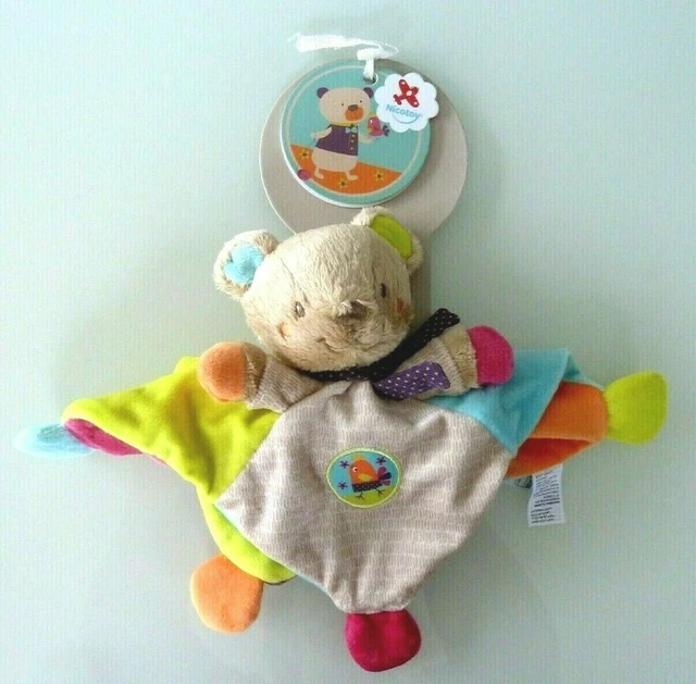 * Doudou Plat Nicotoy Ours Souris Bleu Vert Violet Rose Poulee Charpe Pois  Neuf