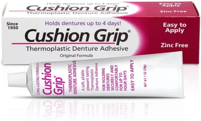 Cushion Grip Soft Thermoplastic Denture Adhesive 1 Oz Hold Dentures For 4 Days