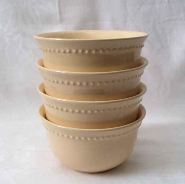 4 Pottery Barn EMMA Beaded Cereal Bowls  Yellow Portugal EUC