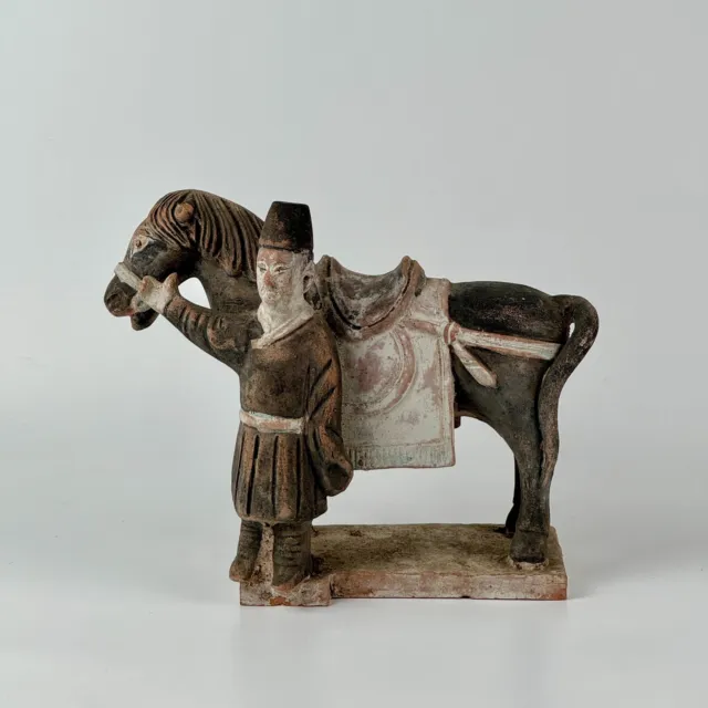 Rare Chinese Han Dynasty Style Terracotta Horse With Standing Attendant
