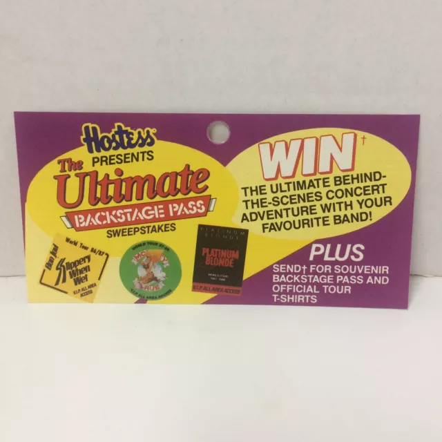 Hostess Potato Chips 1988 Entry Form Backstage Pass Bon Jovi Motley Crue Contest