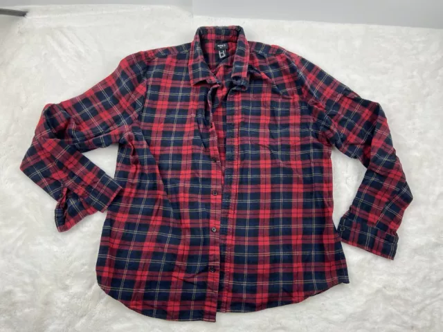 Forever 21 Shirt Mens XLarge Flannel Red Tartan Plaid Long Sleeve Cotton