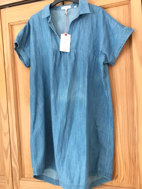 Bnwt Fat Face Denim Blue Chambray Tunic Dress Short Sleeves Sz 16