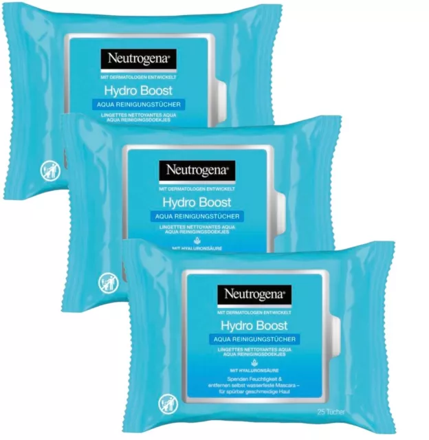 ✅Neutrogena Hydro Boost Aqua Reinigungstücher Hyaluron Abschminktücher 3x 25 St✅