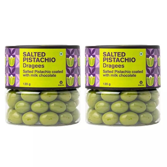 Salted Pistachio Coated Milk Chocolate Dragees Jar,No Preservatives(120gmx2Pack)