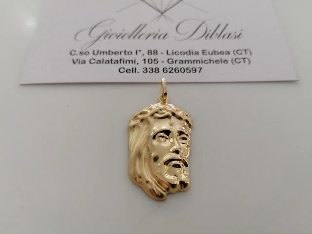 CIONDOLO PENDENTE MEDAGLIA VOLTO DI GESU' CRISTO ORO GIALLO 18 KARATI