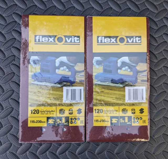 Flexovit 115mm x 230mm Hook & Loop Sanding Sheets 120 Grit From £1.20 pack of 5