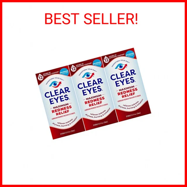 CLEAR EYES MAXIMUM Redness Eye Relief Eye Drops, 0.5 Fl Oz, Pack of 3