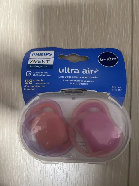 Philips Avent Ultra Air Pacifiers 2-Pack Size 6-18 Months Pink