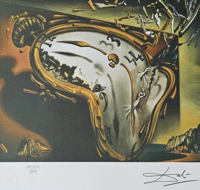 Salvador Dali Montre Molle Au Moment Mano Numerata Placca Firmato Litografia Art