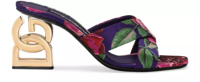 Dolce&Gabbana Keira 75mm Purple Floral Satin Heeled Mules New SS24
