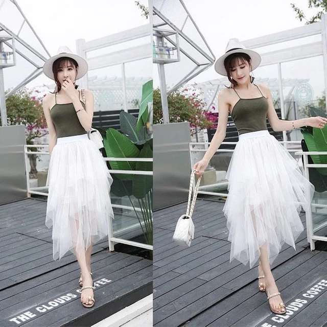 Femme Différencié Tutu Jupe Tulle Jupon Midi Superposé Ruche Swing