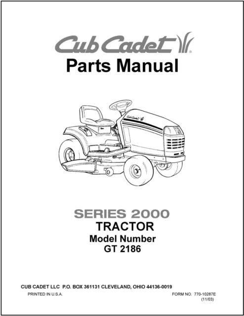 Tractor Service Parts Manual Fits Cub Cadet Series 2000 GT 2186