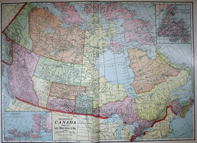Old (Lg14x22) 1904 Cram's Atlas Map ~ DOMINION of CANADA ~ Free S&H ~Inv#287