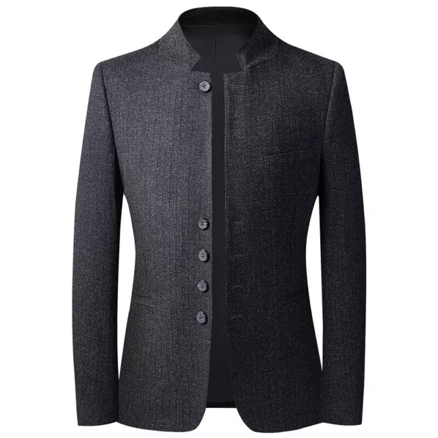 Uomo Formale Tweed Monopetto Suit Giacca Blazer Fit Top Colletto Alla Coreana