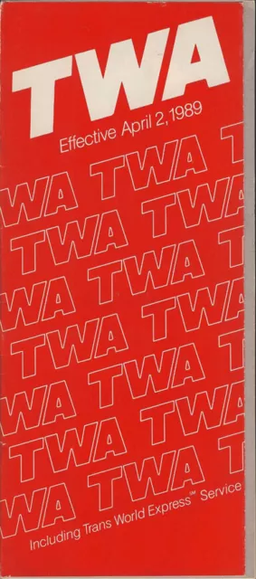 TWA Trans World Airlines system timetable 4/2/89 [308TW] Buy 4+ save 25%