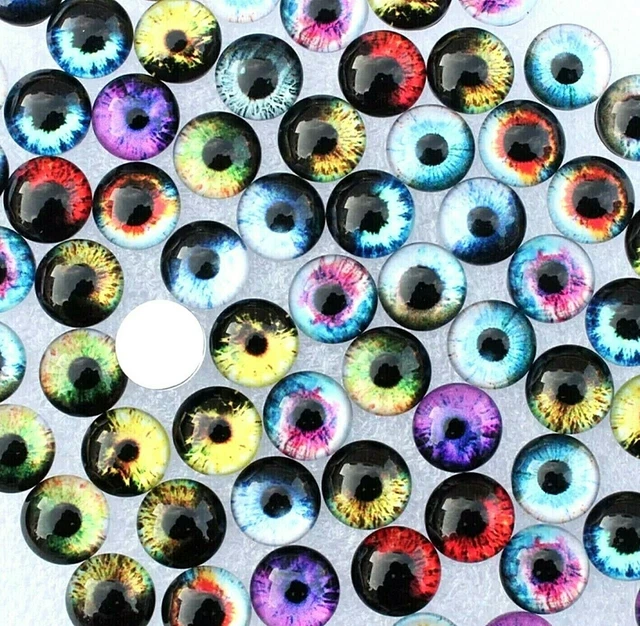 50 EYE GLASS CABOCHONS 10mm-CAT/DRAGON EYES-FLATBACK/JEWELLERY/GEM-CABOCHON-PAIR