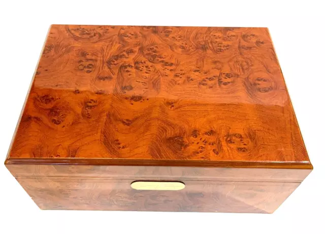 Humidor cigar box CUERVO Y SOBRINOS HABANA burl wood authentic 8 x 12