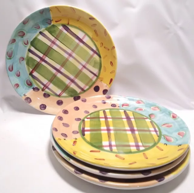 Set Of 4 Whimsical Vicki Carroll Studio Dinner Plates Colorful Fun