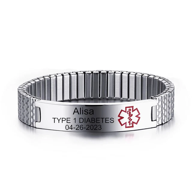 Medical Alert ID Bracelet Men Women Emergency Elastic Bangle FREE ENGRAVING