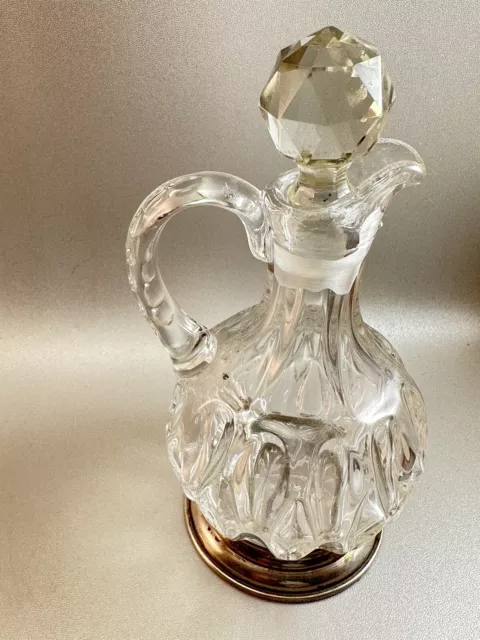 Crystal and sterling cruet Mid Century with a sterling base
