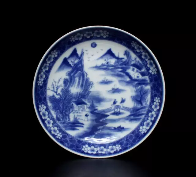 Kangxi Signed Antique Chinese Blue & White Porcelain Dish w/landscape