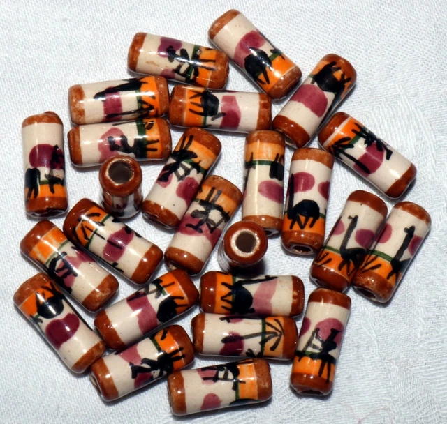 25 Keramik Perlen 17mm,Walze Zylinder braun Inka Lama Indianer Schmuck Peru