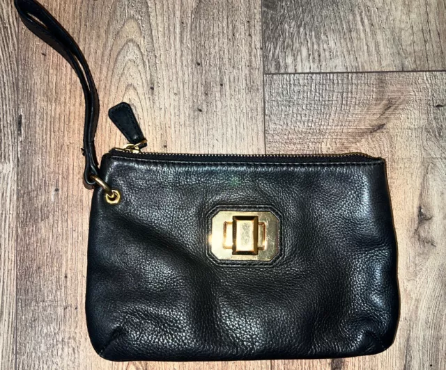 Juicy Couture Black Pebbled Leather Mini Wrist Clutch Bag Wallet Purse Zipper