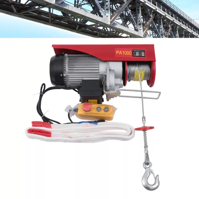 Electric Hoist Winch Liftting Crane Hook Single/Double Cable 2200lbs With Remote