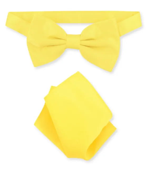 Vesuvio Napoli BowTie Solid Golden Yellow Color Mens Bow Tie and Handkerchief