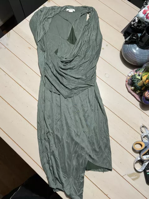 Helmut Lang Dress Womens P XS Green Draped Asymmetrical Jersey Made In USA