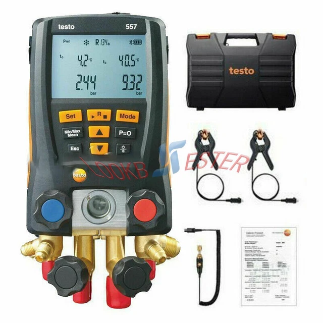 Testo 557 Refrigeration Digital manifold Kit HVAC Gauge System With 2X NTC Clamp