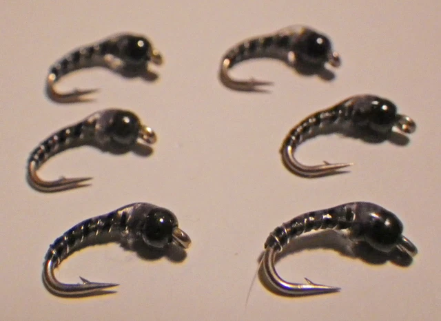 Zebra Midge Tungsten Black Holo and Iron Grey #16-Fly Fishing Flies-New SP