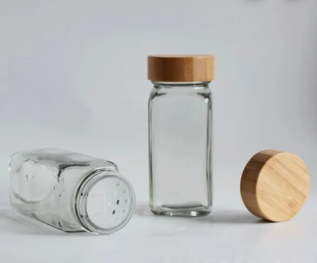 Full Set of Reliable Glass Spice Jars - Durable - Bamboo Lids