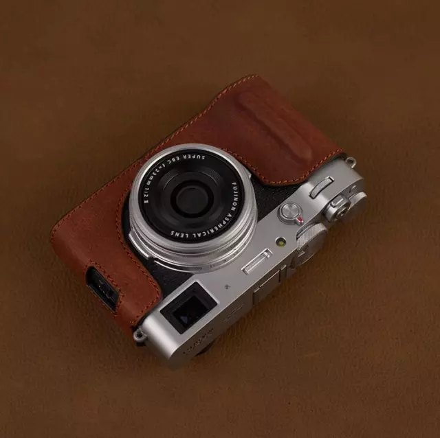 For FUJIFILM X100V Handmade Genuine Leather Half Camera Bag Cover Case