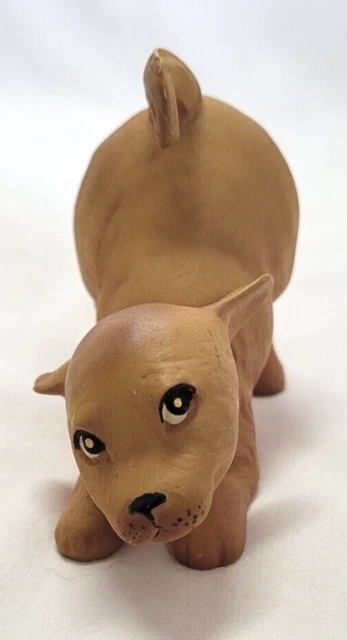 Downward Dog -Brown Puppy Stretching Down toward Floor  Ceramic - Pitbull Mix?