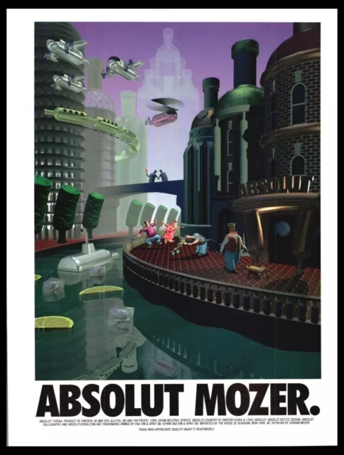 1996 Absolut Mozer Vodka Bottle art-Vintage print ad / mini poster-Futuristic