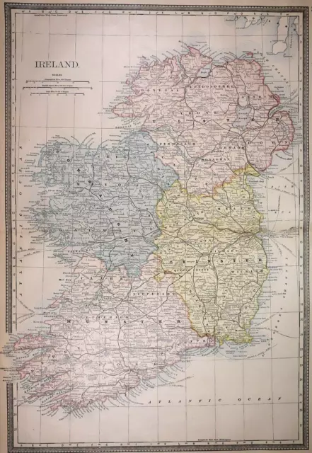 Authentic 1882 R McNally Atlas Map ~ IRELAND ~ FreeS&H   Inv#141