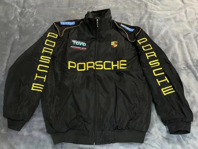 Adult F1 Team Racing Porsche Jacket Black Embroidery Cotton Padded*