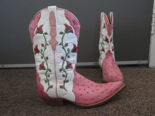 Aguila Real Pink Floral Leather Womens Cowboy Boots Size 8