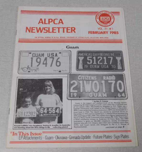 February 1985 ALPCA license plate newsletter magazine Guam plates
