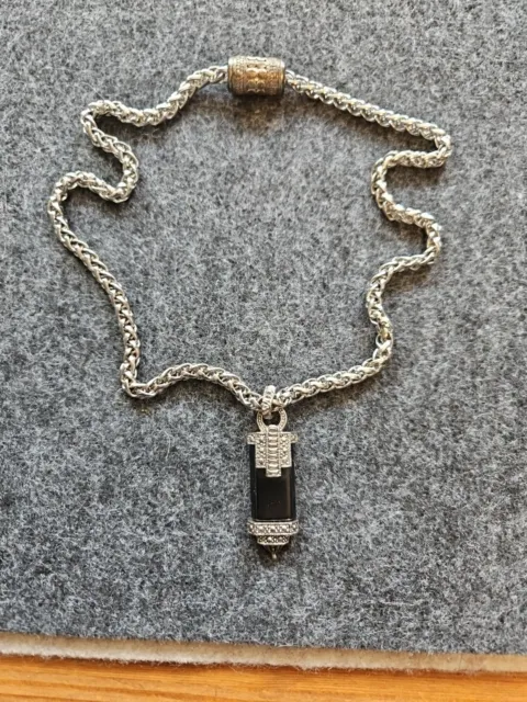 Art Deco Vintage Style Rope Silver, Black Onyx Marcasite Necklace Magnet Closure