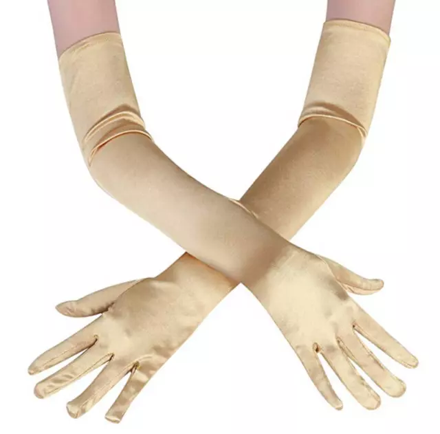 Gants champagne ivoire longs satinés 55cm burlesque pinup opéra glamour sexy