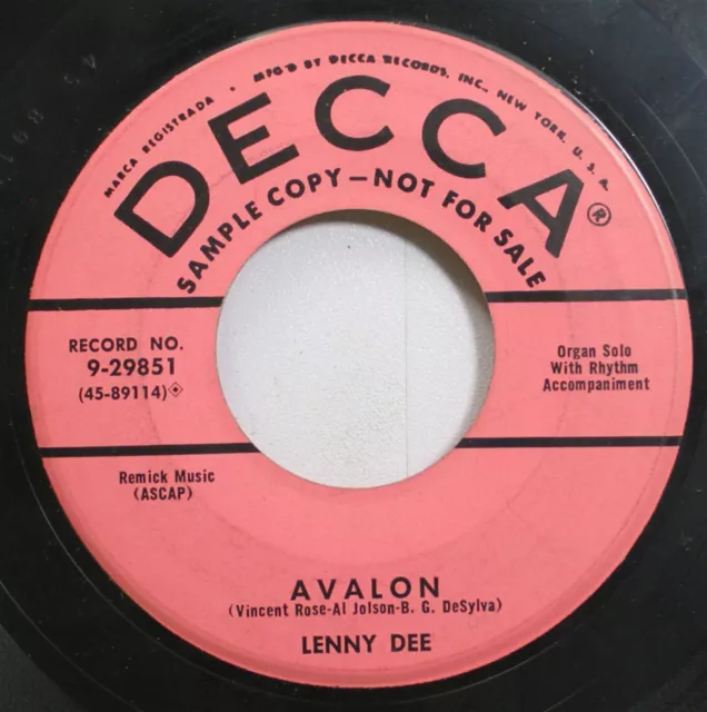 50S & 60S Promo 45 Lenny Dee - Avalon / Caravan On Decca