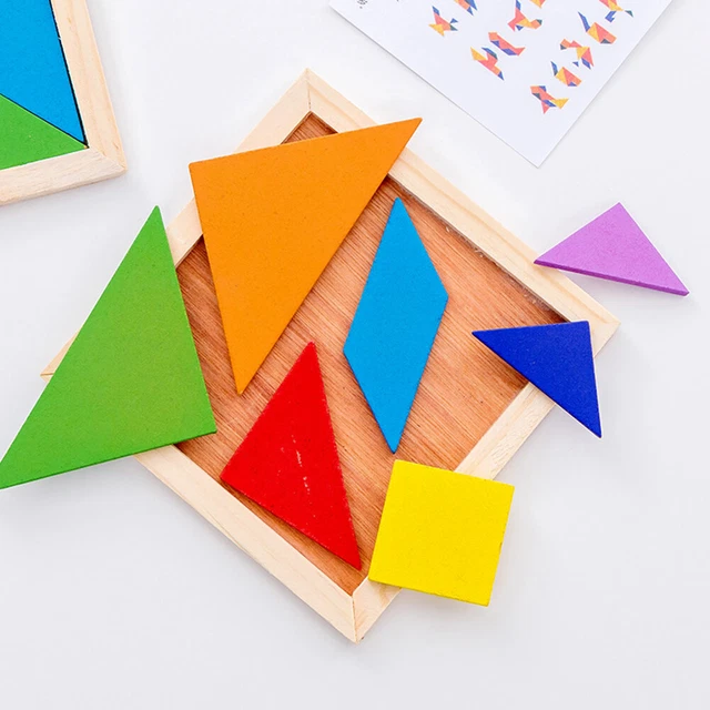 Wooden Colorful Geometric Jigsaw Puzzle Board Educational Toy Kids Gift