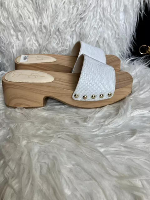 Jessica Simpson Women’s Rexile wood Platform Slide Sandals White NWT Size 6.5