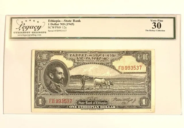 Ethiopia $1 ND(1945) SCWPM# 12c Legacy 30 Very Fine . EZ41
