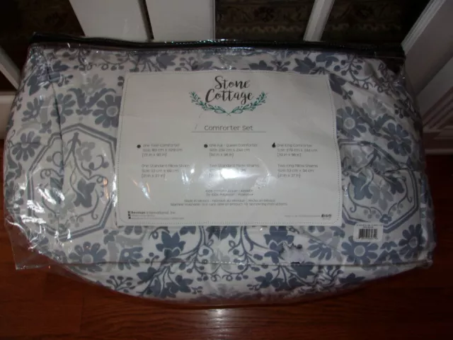 New Stone Cottage Caldecott Blue White Floral King Comforter & Shams Set 3pc